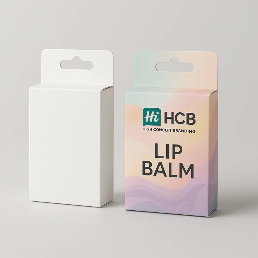 Open branded display box with a simple riser for small products like lip balm- class=